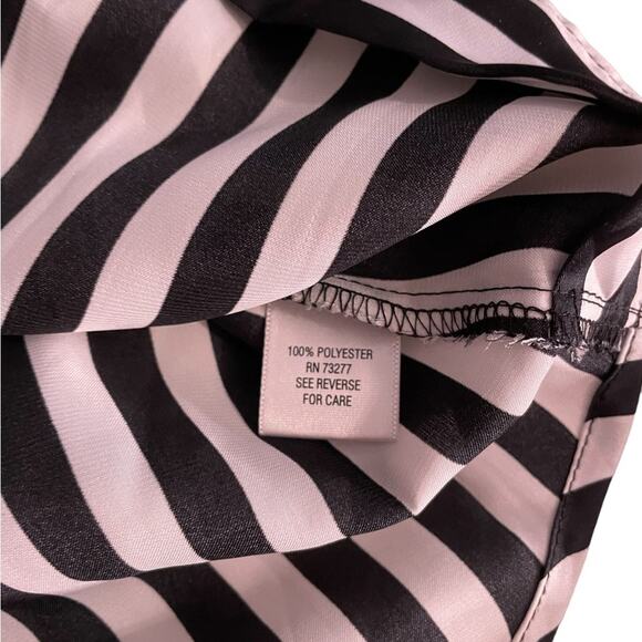 Apt 9 Silky Blouse Womens S Black White Striped Long Sleeve Deep V Formal Classy - Picture 10 of 12